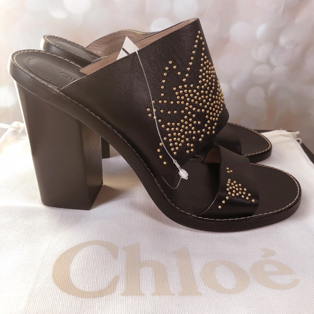 Chloe Suzanna Mule Gold Studded Slide Sandal 39